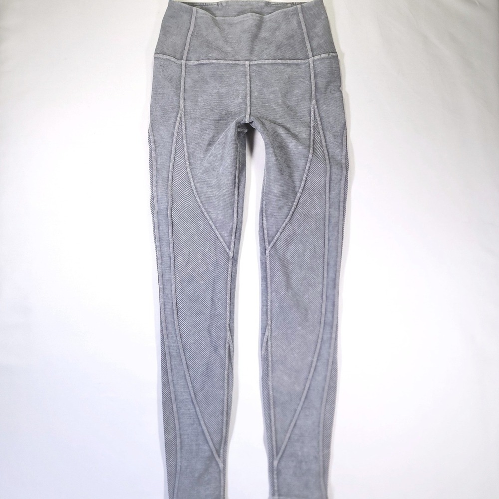 Lululemon Grey Acid Wash Pinstripe Ribbed High Rise Leggings Size 4 W5CAAS